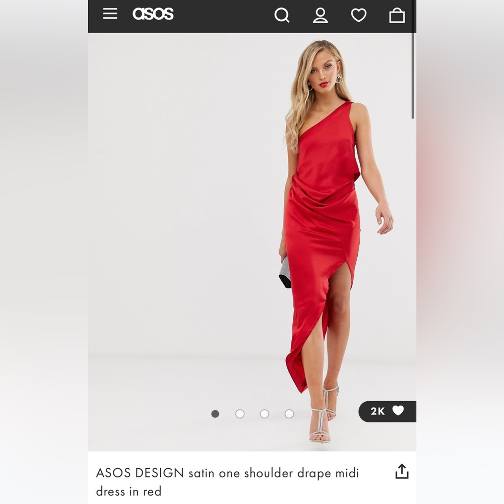 NWT ASOS Red Satin one shoulder midi dress